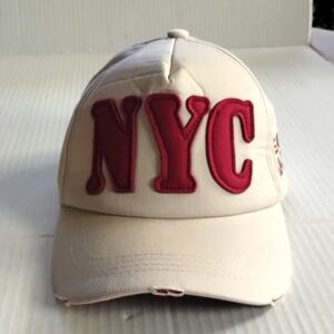 Empire State of New York City cream & red baseball hat embossed NYC